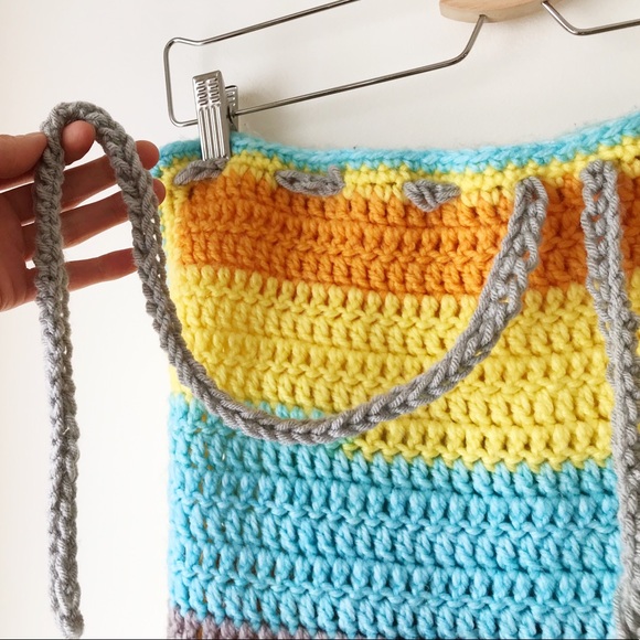 Redesigned multicolour striped crochet midi belted pencil skirt with side slit - Picture 8 of 11